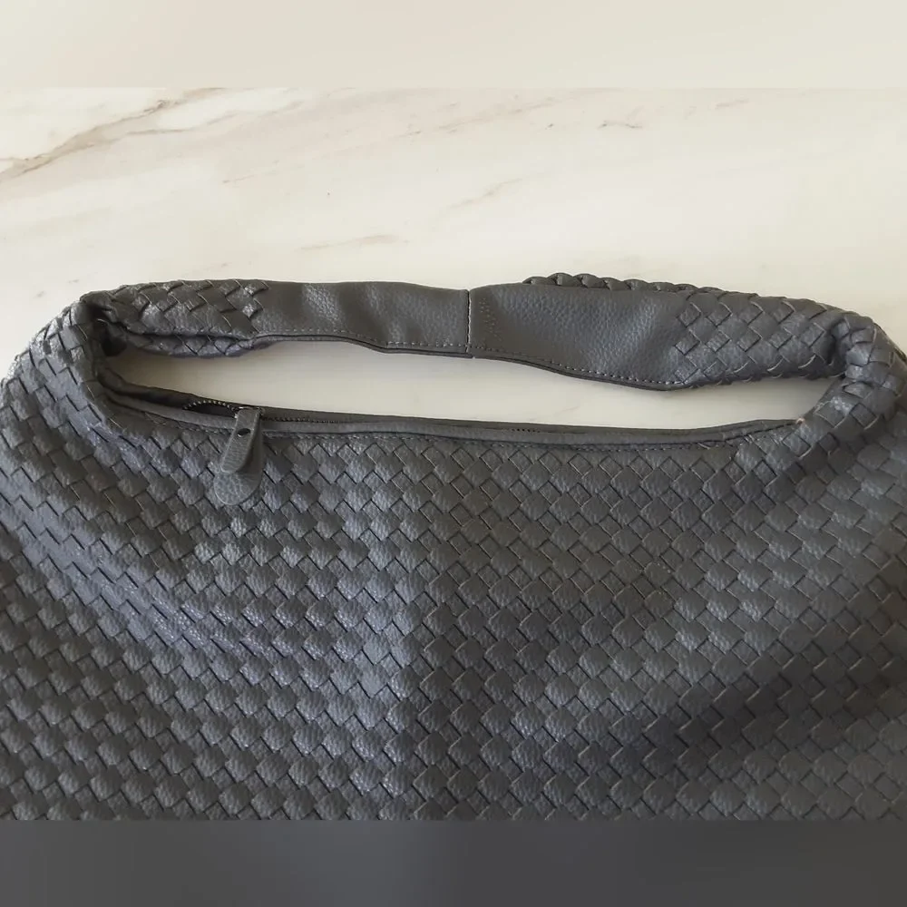 Gray Woven Hobo Shoulder Bag